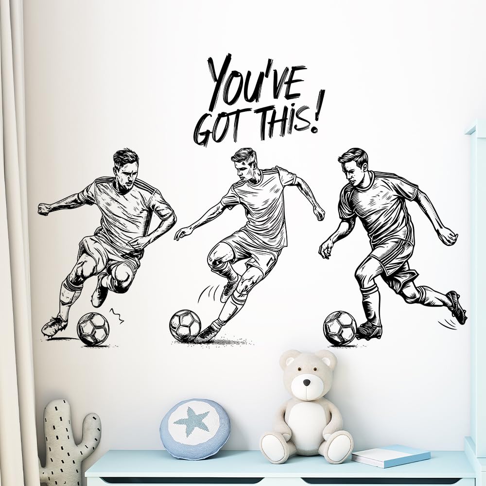 Funny Football Wall Stickers, Wall Decals for Boys Kids Bedroom, Personalised Wallpaper Art Wall Door Game Room Decorations for Festival Holiday, Self Adhesive Peel & Stick Waterproof, 3pcs