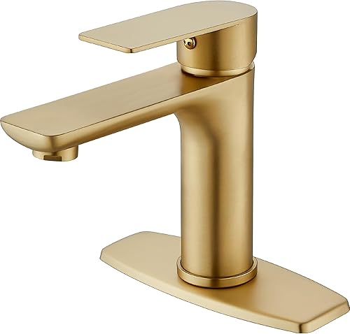 Midanya Grifo de lavabo de baño de níquel cepillado con una sola manija grifo mezclador caliente y frío con tapa y líneas de suministro de agua