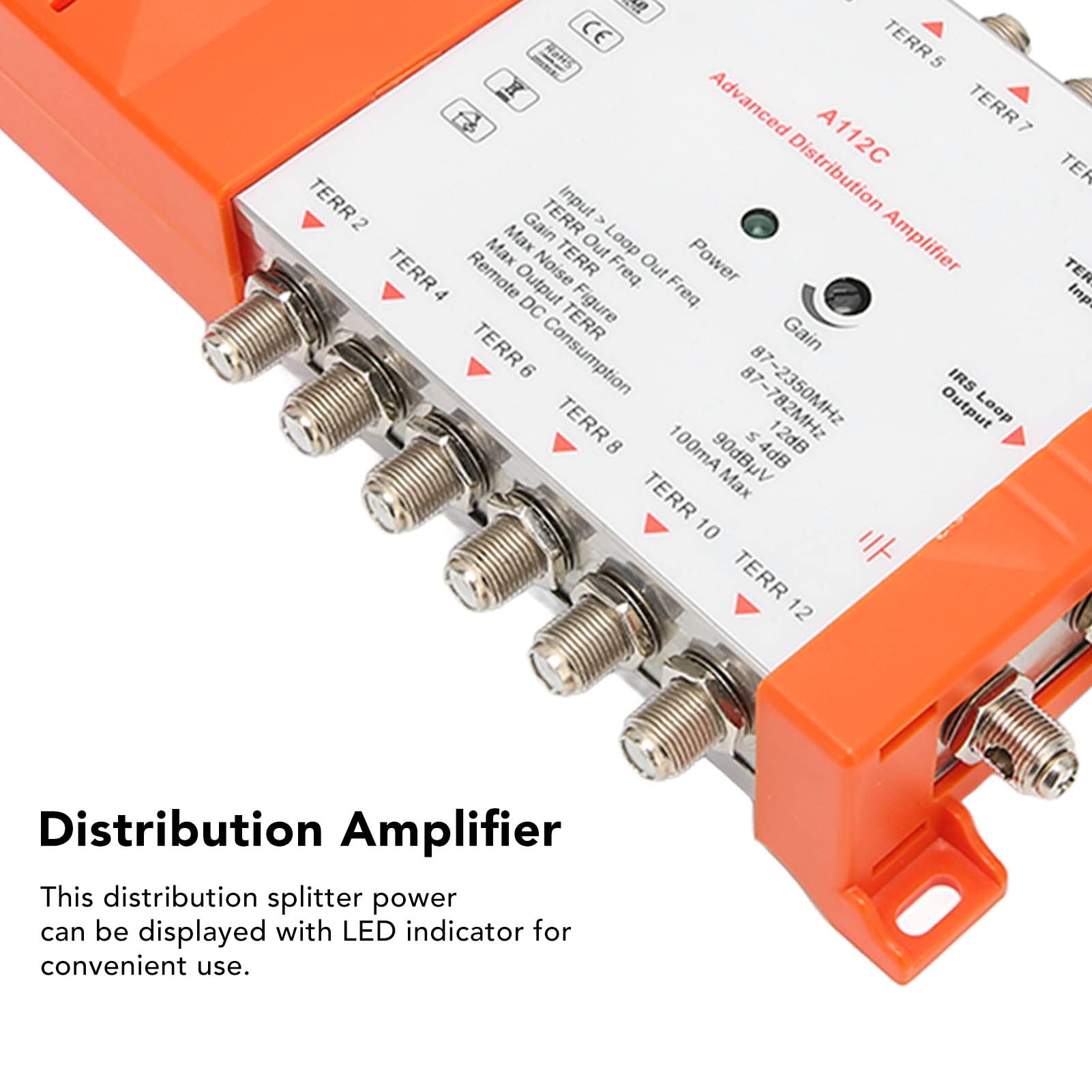 Splitter Ad Alto Guadagno per Amplificatore di Distribuzione a 12 con Indicatore LED per Home Theater 24x12x5 Cm Plastica