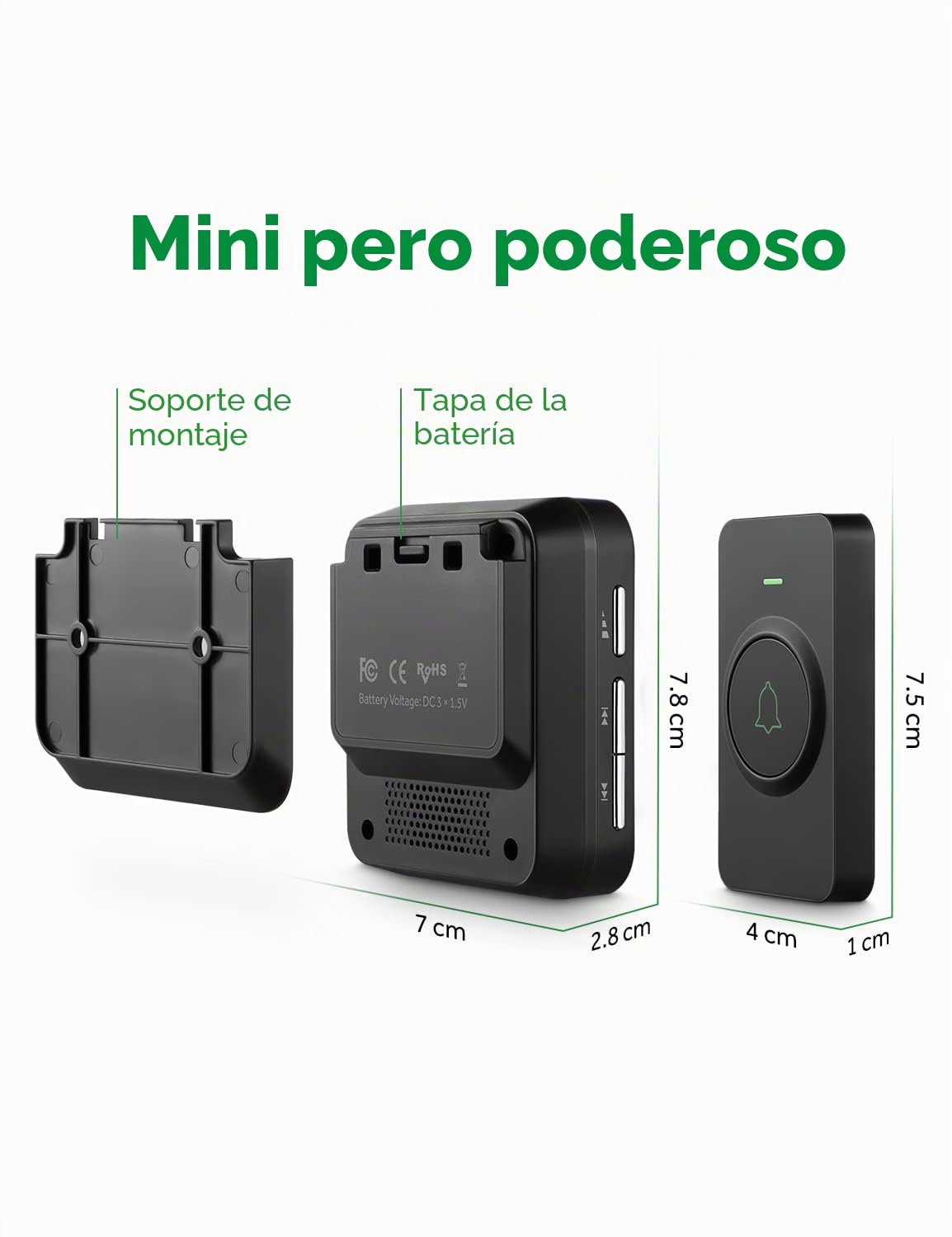 AVANTEK Waterpoof Timbre de puerta inalámbrico, funciona con pilas, funciona a 1000 pies, kit de timbre portátil con 52 melodías, 5 niveles de volumen y sonido de calidad de CD