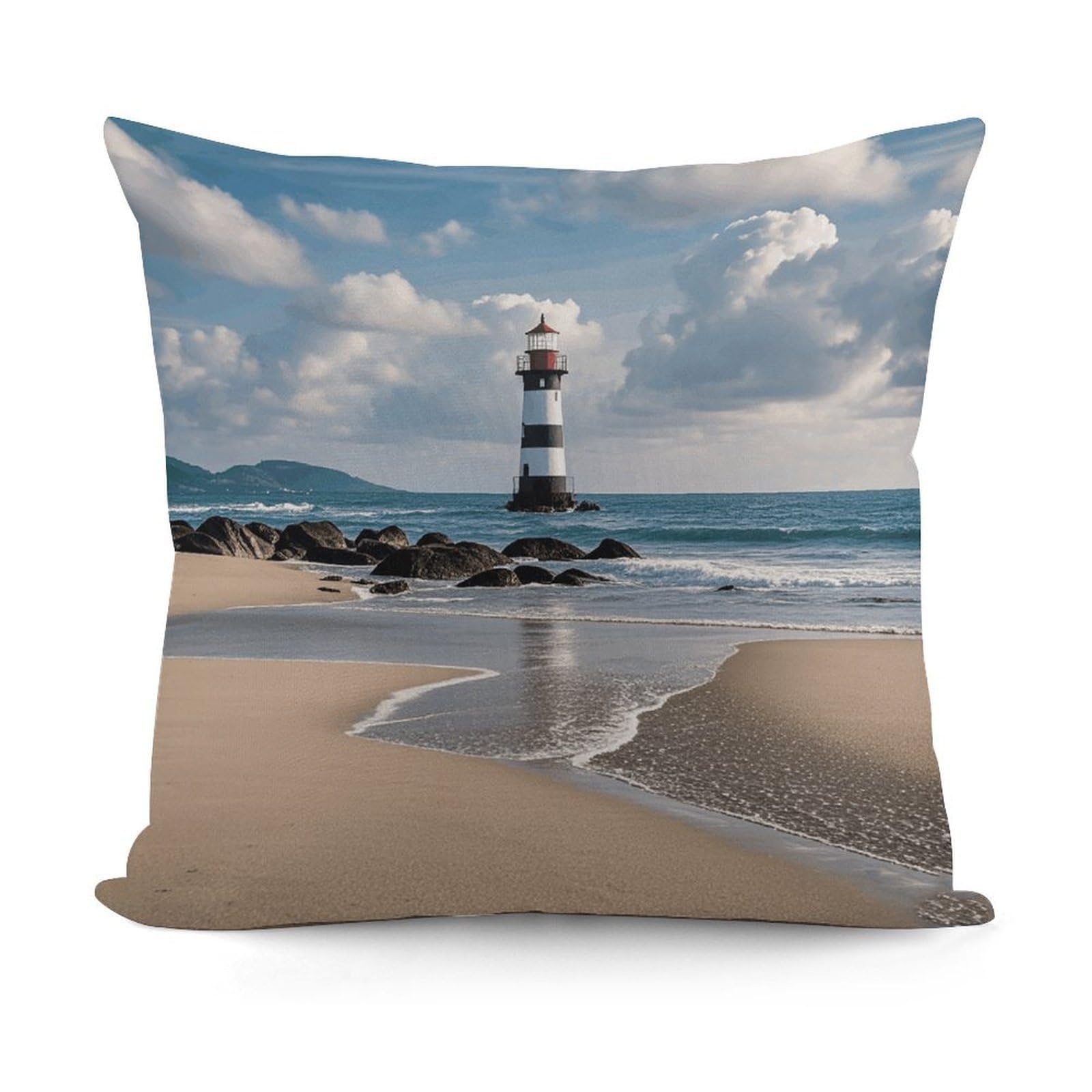 VstaDank Sea Lighthouse Sandbeach Throw Pillow Cover Soft Square Cushion Cover Art Artwork Pillow Covers Mordern Couch Pillow Covers Decorative Cushion Case for Chair Couch Bedroom Living Room