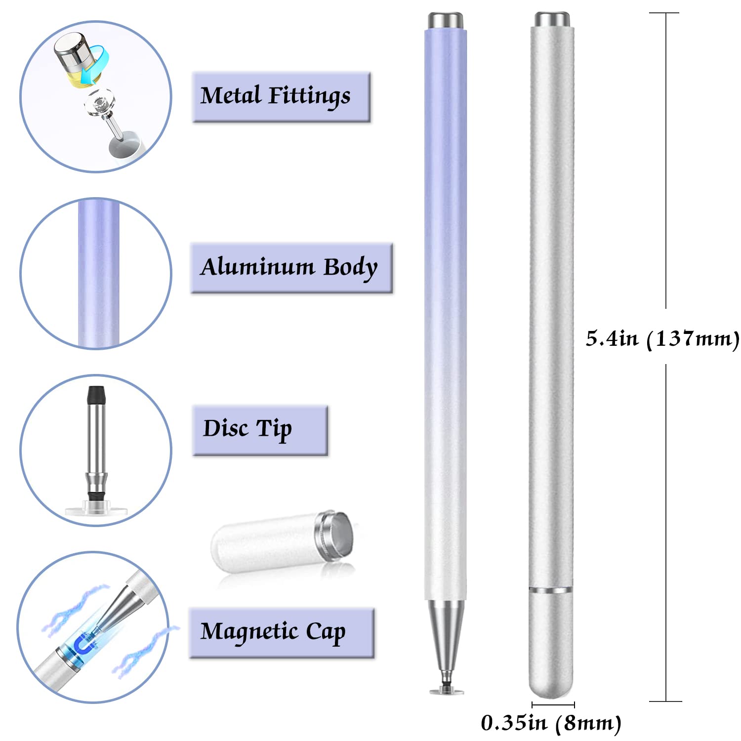 Stylus Pens for Touch Screens(2 Pcs), High Precision Magnetic Disc Universal Stylus Pen for iPad Compatible with Apple/iPhone/iPad/Android/Microsoft Tablets and All Capacitive Touch Screens