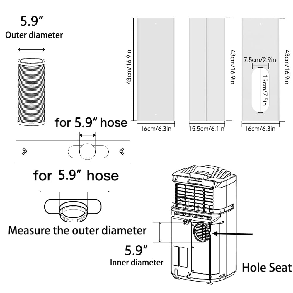 4 Piezas Kit de Ventilación de Ventana, Kit de Ventana Aire Acondicionado Portátil para diámetro 13/15cm, Aire Acondicionado Ventanas kit, Kit de Placa de Ventana de Aire Acondicionado Móvil