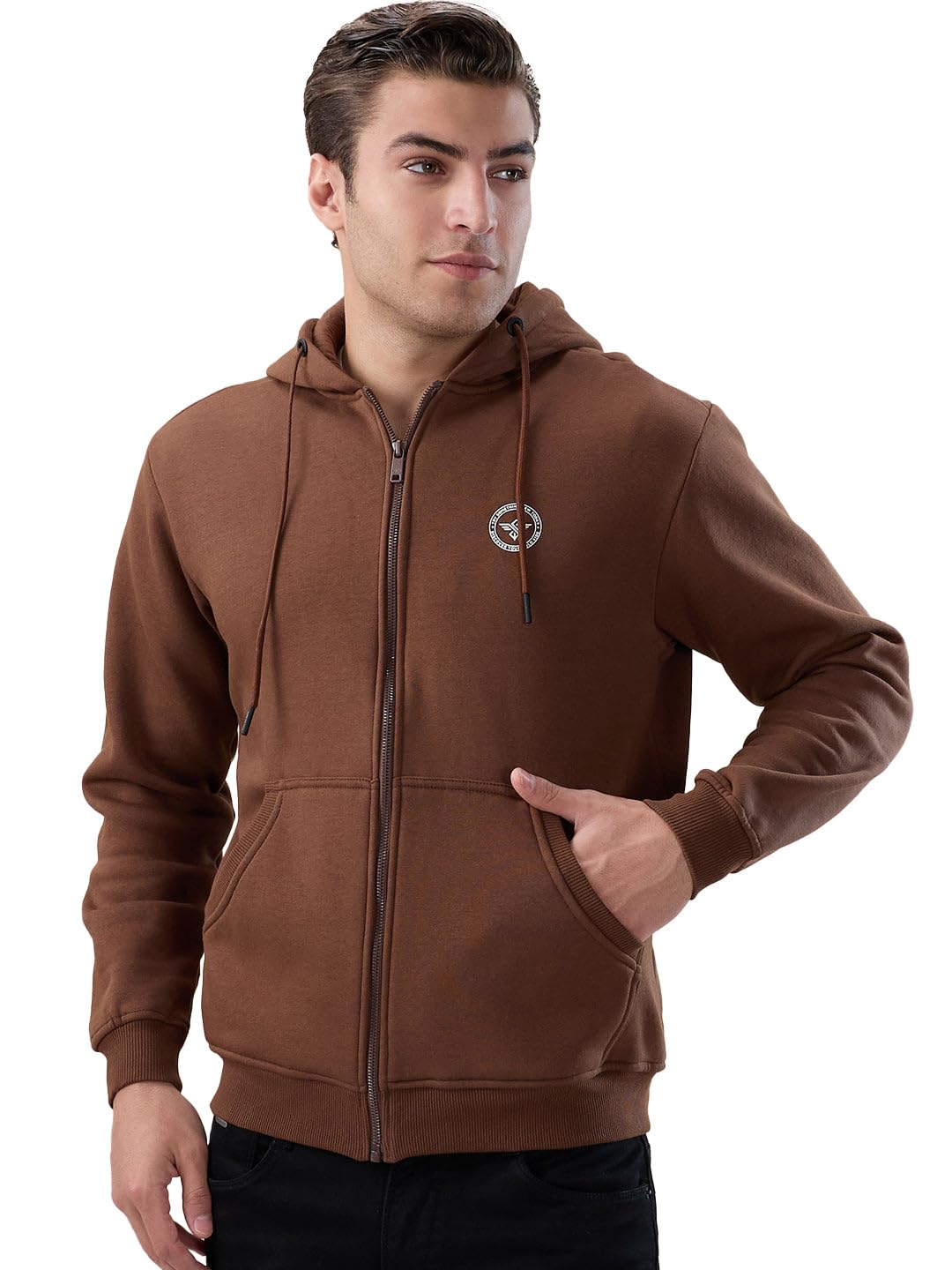 status quo Solid Brand Logo Hooded Zipper Regular Fit Sweatshirt-picture-55