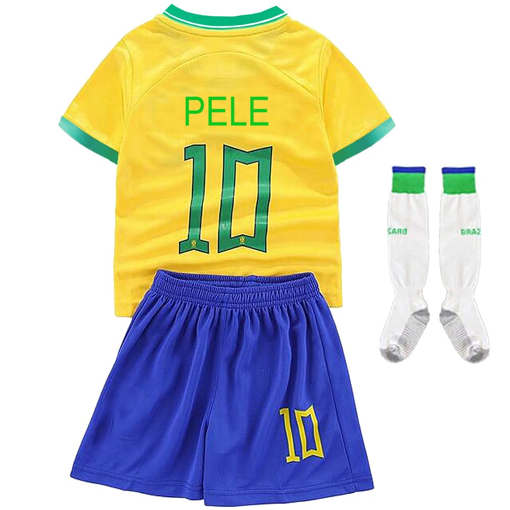 Casmyd Kids Brazil Ney-MARR Jersey+Soccer Shorts 2022 World Cup #10 Pe-le Youth Football Team Sports Shirts Kit for Boys Girl