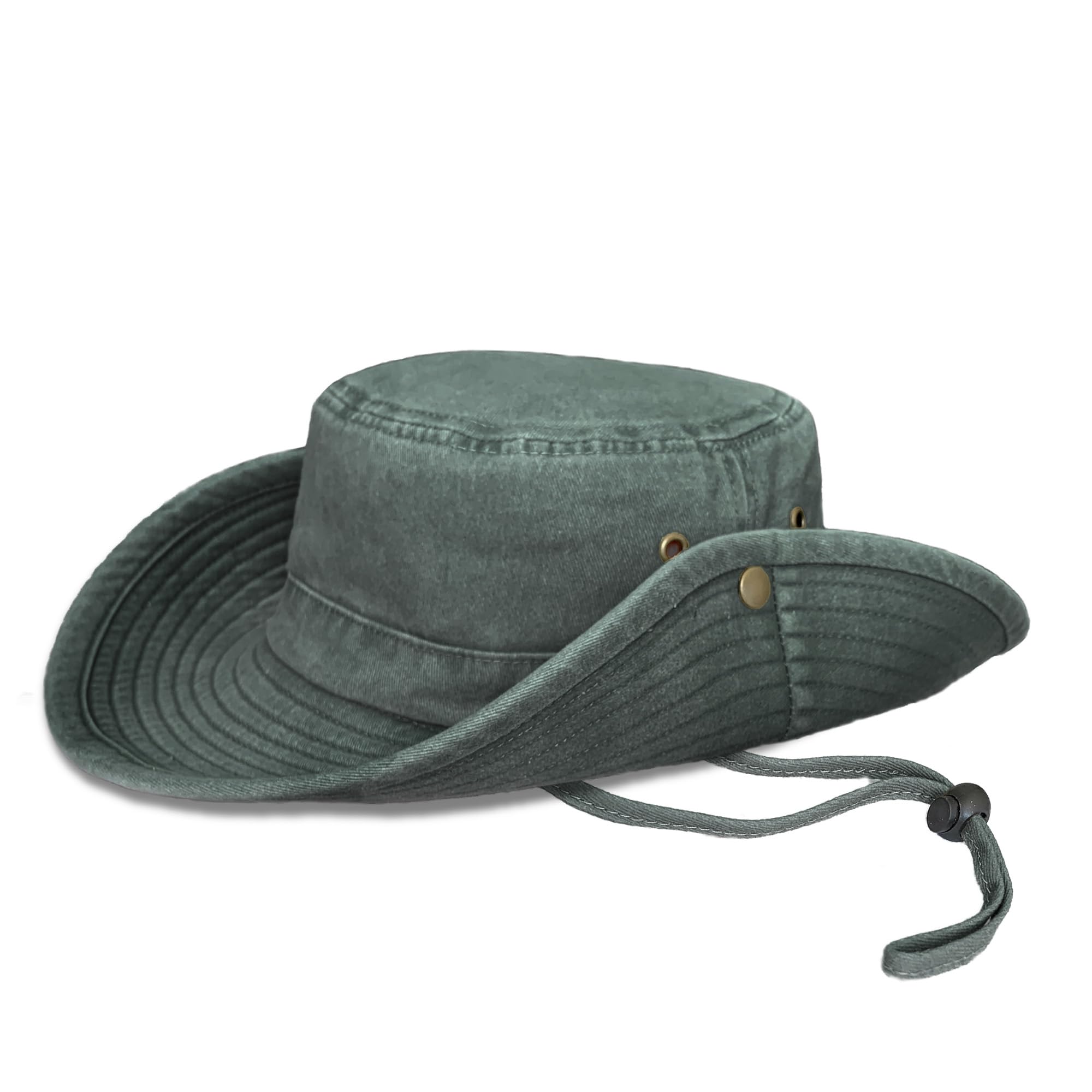 UPF 50+ Unisex Safari Outback Australian Style Cotton Bush Hat with Wide Brim, Detachable Chin Strap, Side Press Studs and Air Vents