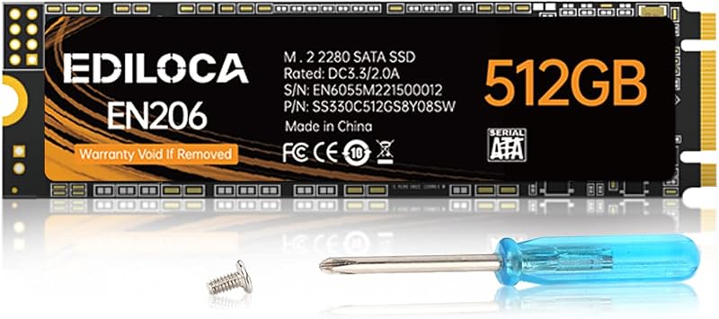Ediloca Disque Dur Interne EN206 128 Go 3D NAND M.2 SSD, M.2 2280 SATA III 6 Go/s SSD, Vitesse de Lecture/écriture jusqu'à 550/460 Mo/s, Compatible avec Ultrabooks, tablettes et Mini PC