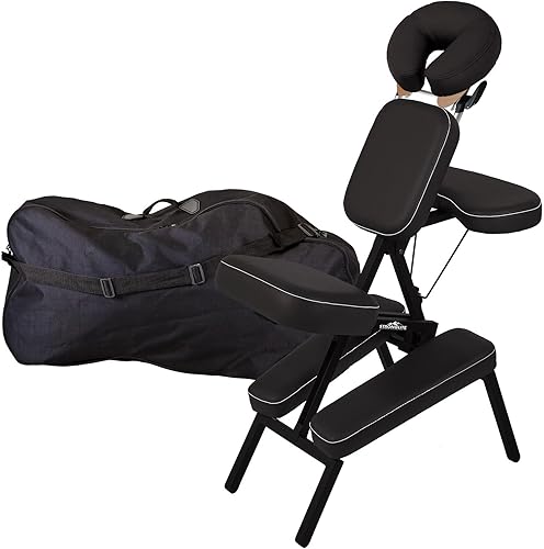 EarthLite Microlite - Silla de masaje portátil, color negro con puntada blanca