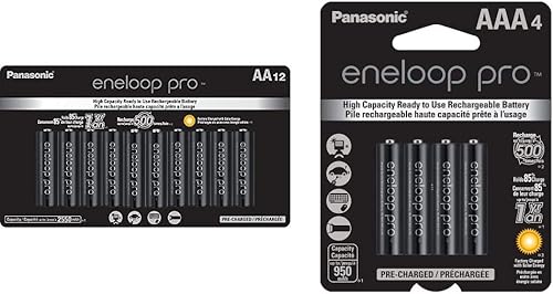 Eneloop Panasonic Pro Ni-MH Baterías AA BK-3HCCA12FA 12pk y baterías Ni-MH AAA BK-4HCCA4BA 1.2V 4pk recargables