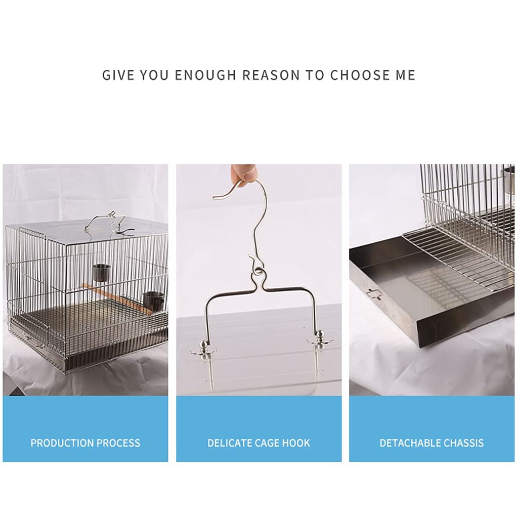 Jaula para pájaros de acero inoxidable para loros con taza de comida y palos, diseño portátil, ideal para baño y decoración, adecuada para uso en interiores y exteriores