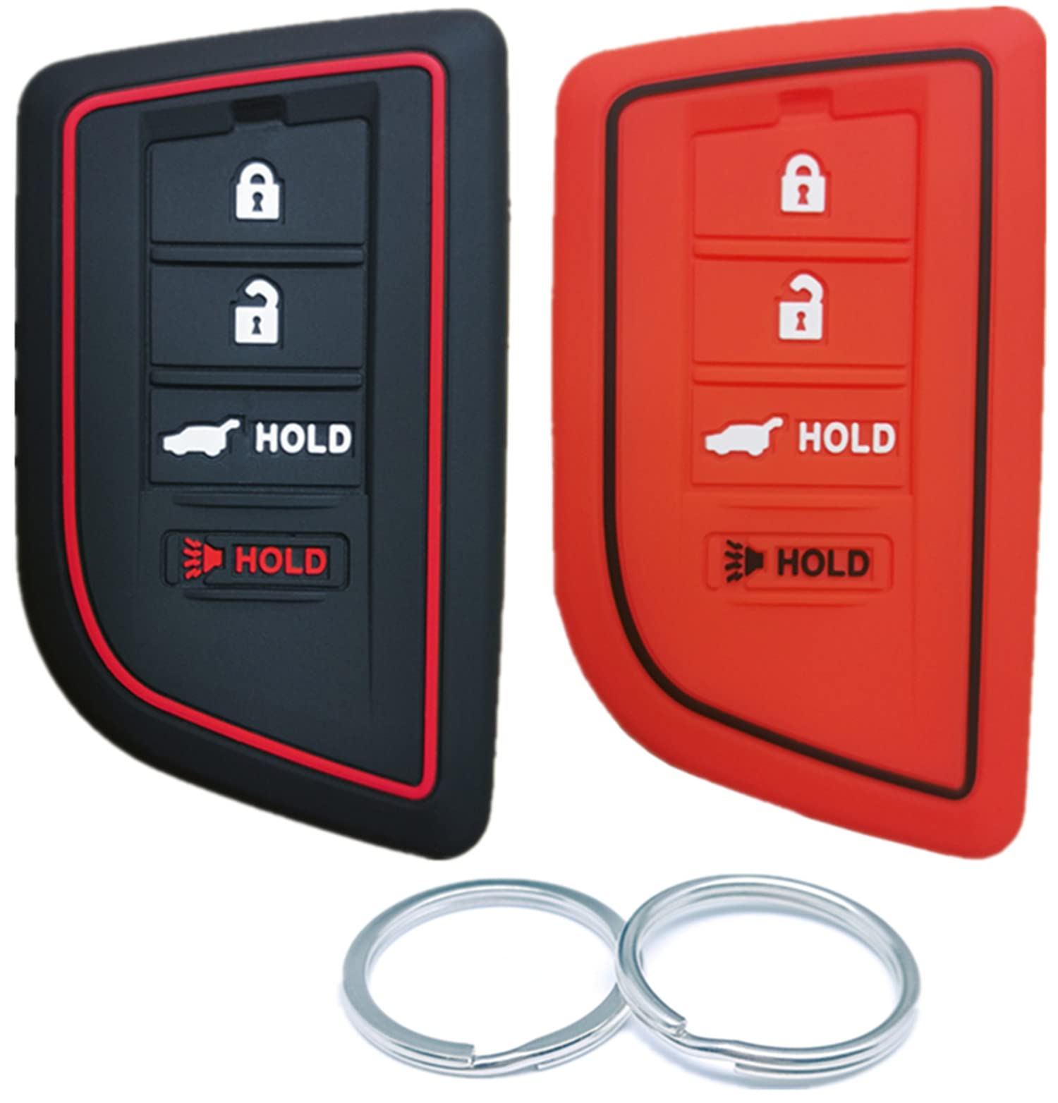 RUNZUIE 2-Pack Silicone Key Fob Covers For 2022-2023 Acura RDX, MDX, Integra - 5 Button, Black With Red/Blue Trim