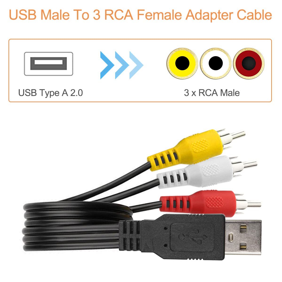 D46 Cavo adattatore USB a 3 RCA – USB 2.0 femmina a 3 RCA femmina Video Capture Card 30 cm – Compatibile con PC, AV, HDD e DVR