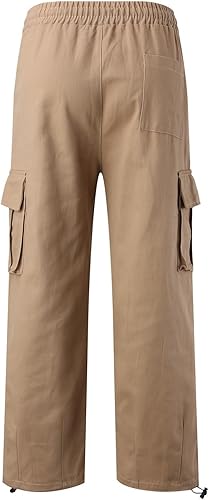 Miniatura 7 de Mens Versatile Palazzo Pants Plus Size Elastic Drawstring Cargo Pant Casual Multi Pocket Sweatpants Basic Straight Pants