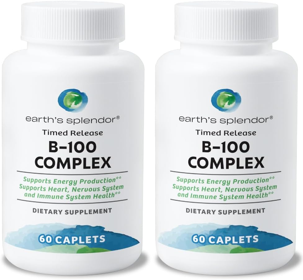 Earth’s Splendor Vitamin B Complex – Supports Energy, Metabolism, and Immune Function – Complete B-Vitamin Formula for Men & Women, 60 Tablets, 2-Month Supply