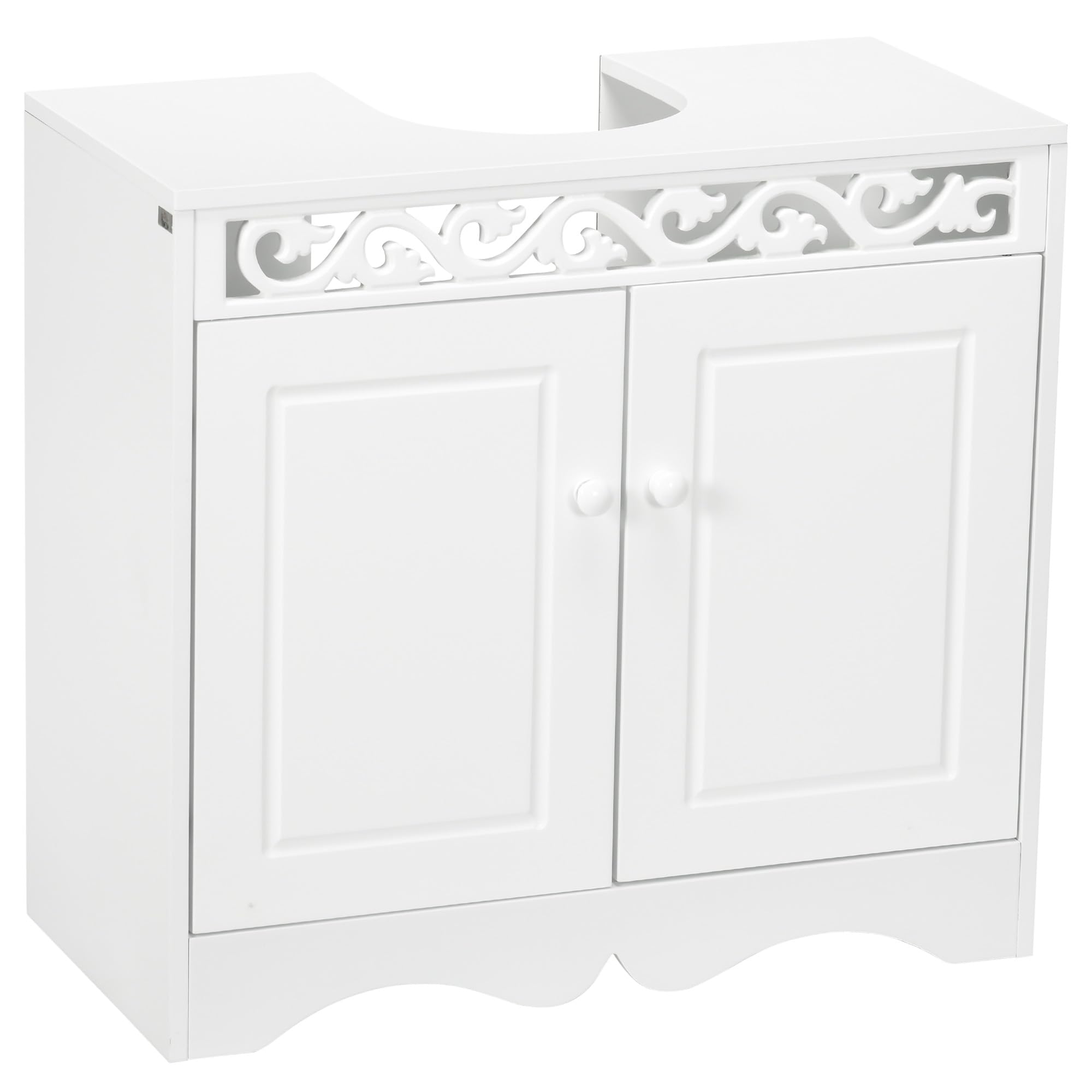 Homcom White Under Sink Wooden Cabinet Storage Unit Cupboard Bathroom Double Door In