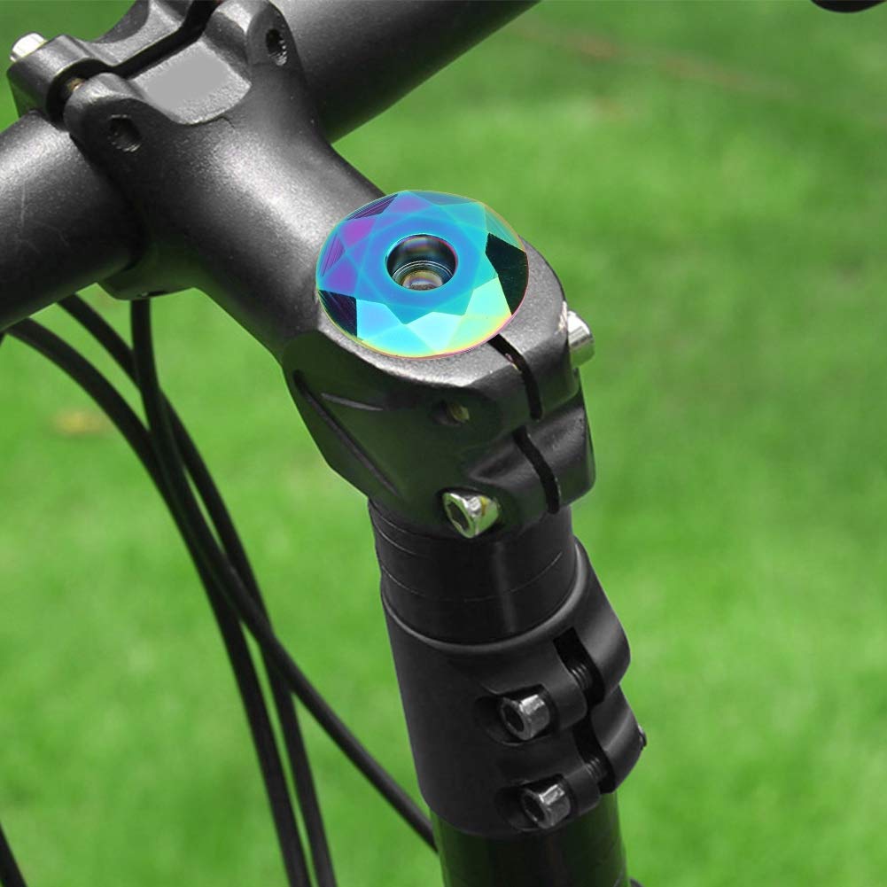 Aluminum Alloy Mountain Bike Headset Top Cap, Acouto Aluminium Alloy Mountain Headset Stem Top Titanizing Cover Modification Accessories Stem Cover Headset Top with Oil Slick Parts 1.25 Screws M