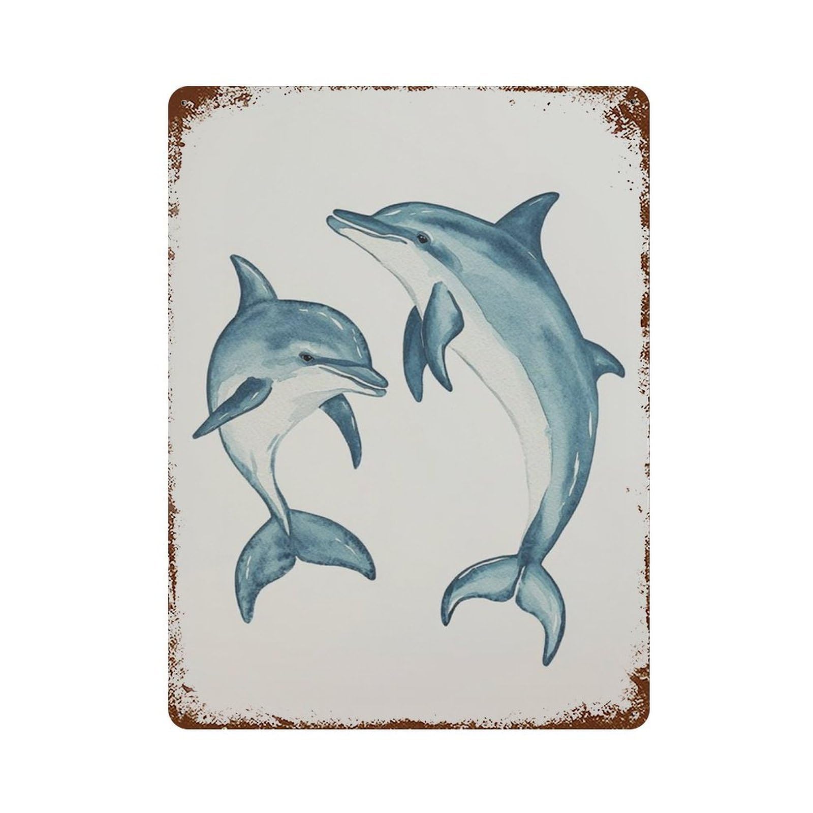 xiaoxiaoshen Dolphin Watercolor Coastal Ocean Animal Wall Decor Art Metal Tin Poster Modern Home Decor Art Home Bar Shop Decorations Vintage Sign 40x30cm
