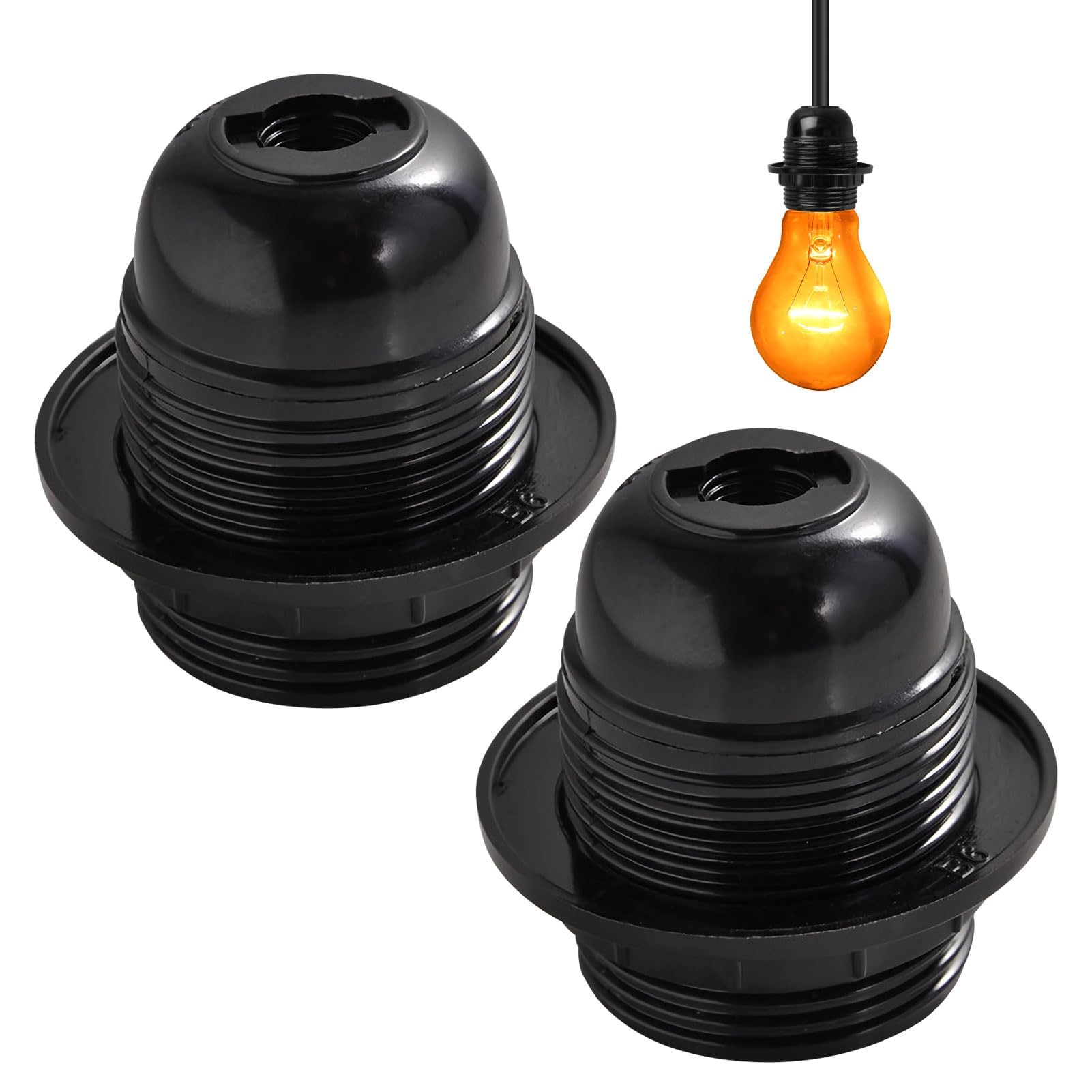 Grosion 2Pcs E27 Lamp Holder,Edison Screw ES E27 Light Fitting Bulb Holder,Light Bulb Pendant Socket,Table Lamp Fittings with Shade Lampshade,for Table Ceiling Pendant Light