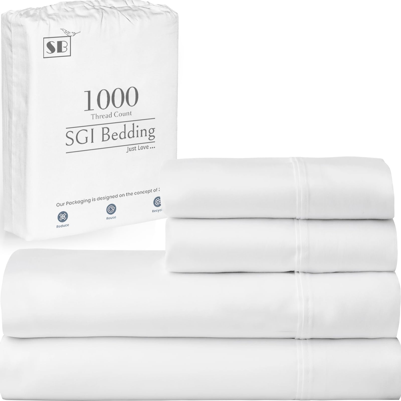 SGI bedding Sábanas de lujo de algodón egipcio de 4 piezas, tamaño California King, 1000 hilos, sábanas 100% algodón, juego de sábanas de bolsillo profundo de 15 pulgadas, transpirable, suave y de