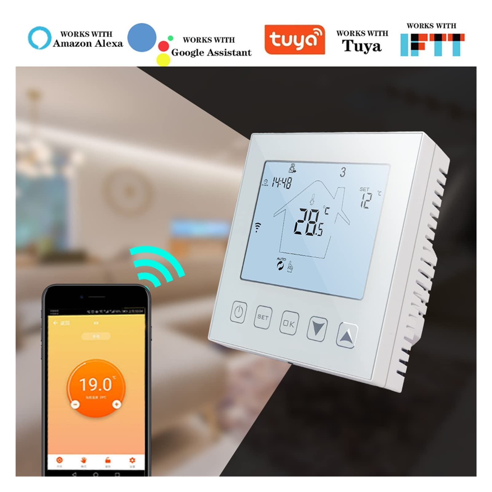 Termometro da interno igrometro digitale Regolatore di temperatura del termostato Smart WiFi for acqua/elettrico riscaldamento del pavimento acqua/lavori della caldaia del gas Con display LCD(CL60