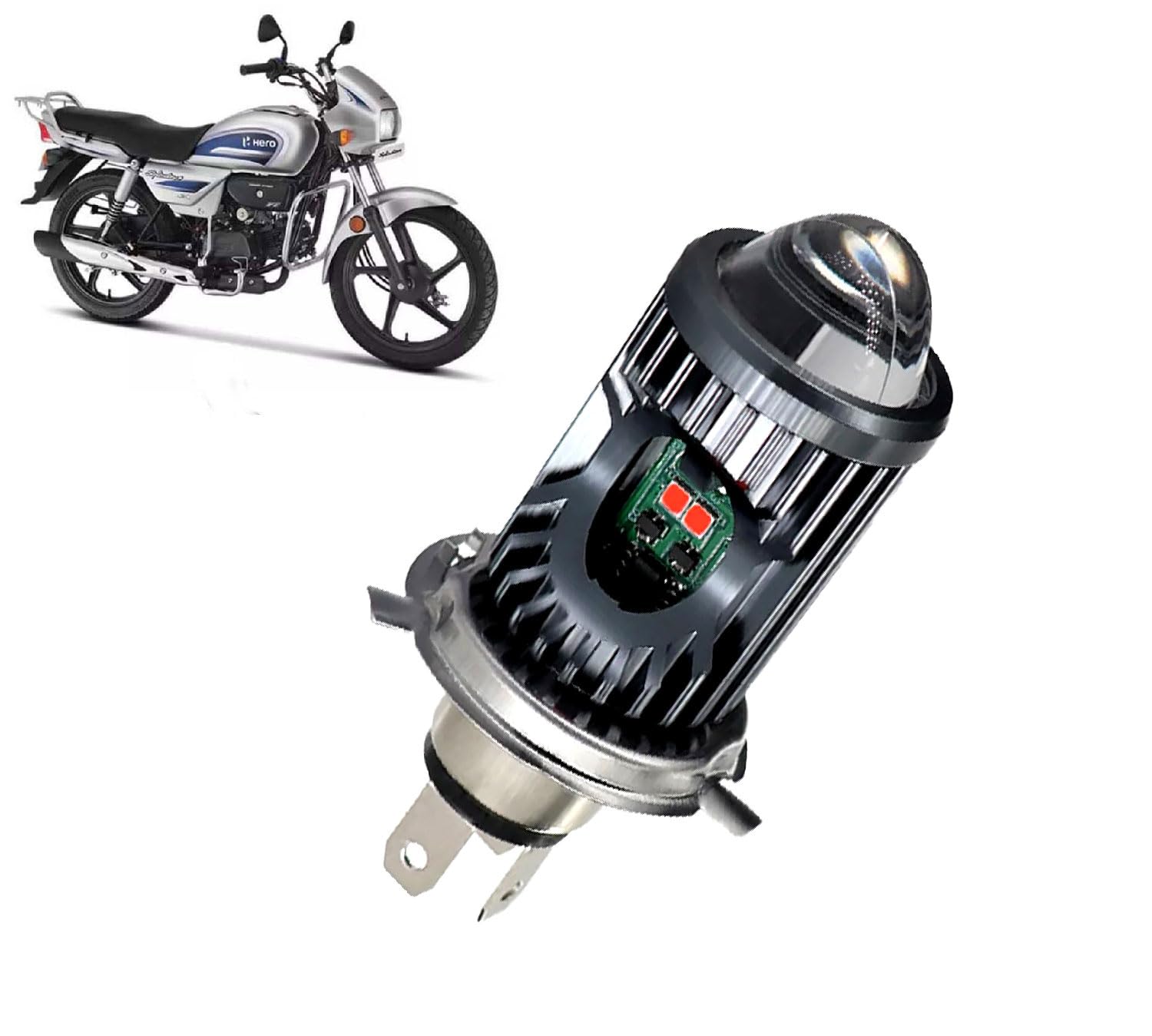 Auto Pearl Motorcycle H4 35W LED Headlight Dual Beam White and Yellow light and Red-Blue light with Flashing mode compatible with Splendor Plus (Pack of 1)-image-36