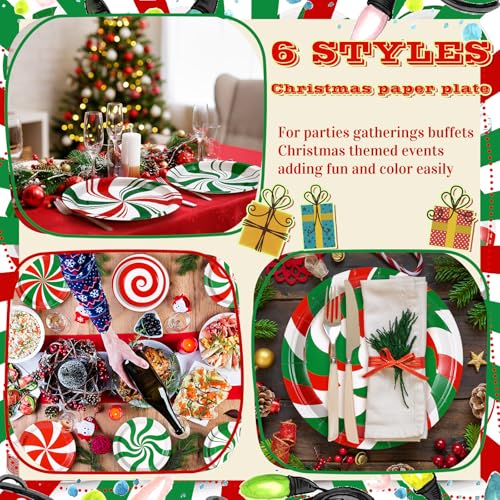 Image of Fourluoo 96 Pcs Christmas Paper Plates Disposable Red and Green Candy Christmas Dinner Plates for Xmas Birthday Party Decoration Supplies