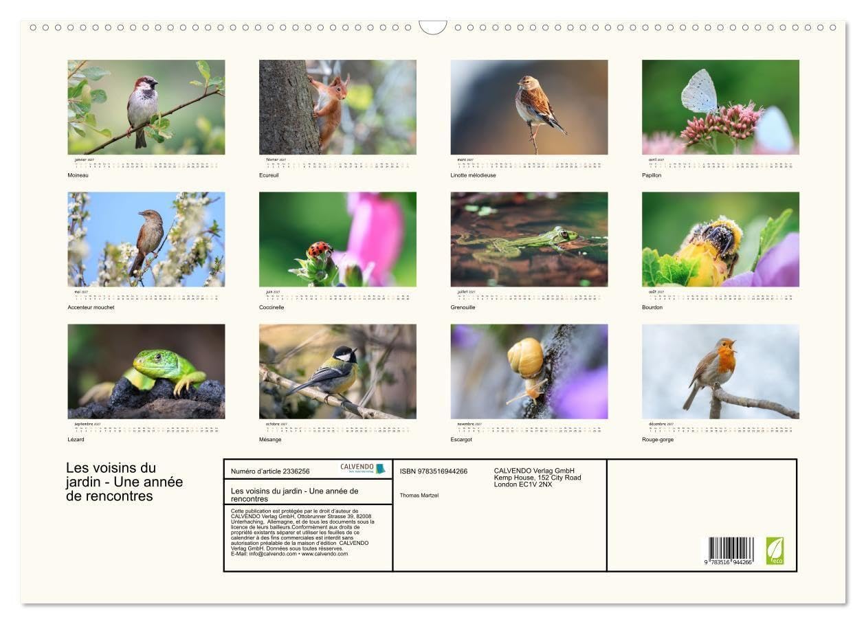 Les voisins du jardin - Une année de rencontres (Calendrier mural 2027 DIN A2 vertical), CALVENDO calendrier mensuel: Un calendrier tendre et coloré ... et fascinante des animaux de nos jardins.