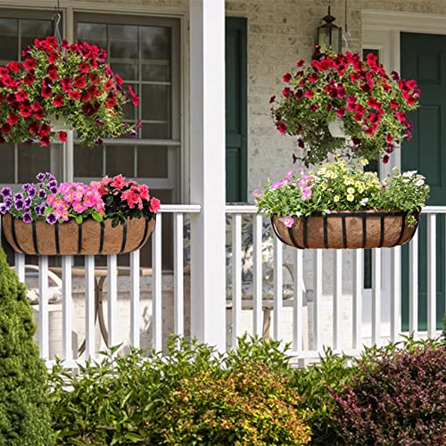 24 Inch Window Box Deck Railing Planter With Coco Liner Metal Horse Troughs Fence Planter Balcony Metal Hanging Planter Bracket Deck Railing Planter Boxes For Outdoor Balcony Rail Fence Porch Patio #TOP5