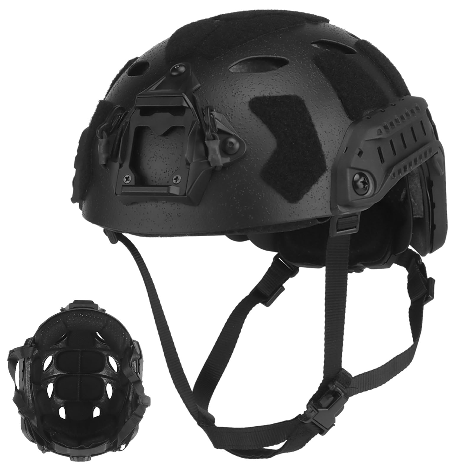 Lekki Helm Do Airsoftu – Zintegrowany Helm Z Wysokim Wycięciem I Podstawą Do Mocowania NVG, Szynami Bocznymi I Paskiem Na Słuchawki Z Otworami Do Uprawiania Sportów