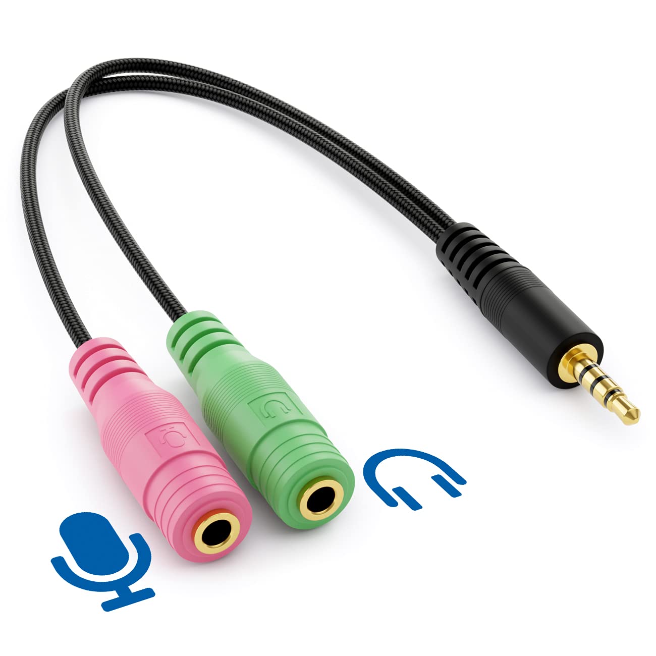 deleyCON 20cm Rozdzielacz Audio do Słuchawek Headset Adapter Y Stereo - 1x 3,5mm Wtyk CTIA 4 Polowy TRRS na 2x 3,5mm Gniazdo - 1x Złącze Klinke do Słuchawek i Mikrofonu