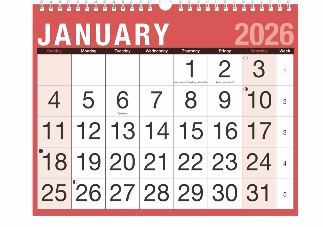 2026 Calendar A4 Month to View Spiral Bound Wall Planner for Home Business Office School 1 January 2026 to 31 December 2026