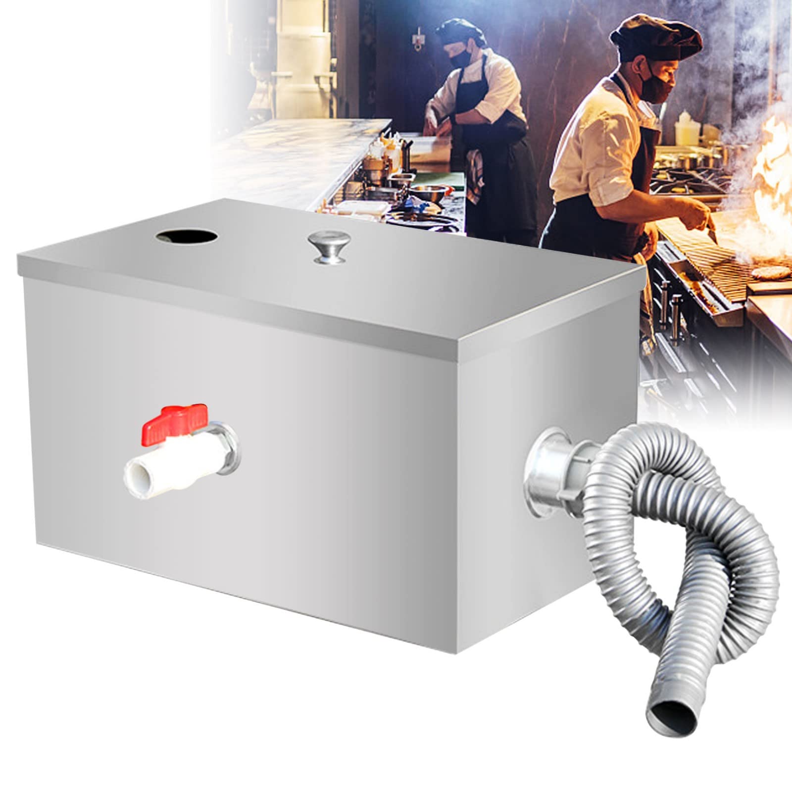 Separador de Grasas Bajo Fregadero, Trampa de Grasa para Cocina y Restaurante, Interceptor de Acero Inoxidable para Cocina y Restaurante, Fácil de Limpiar(Size:30 * 25 * 25cm)