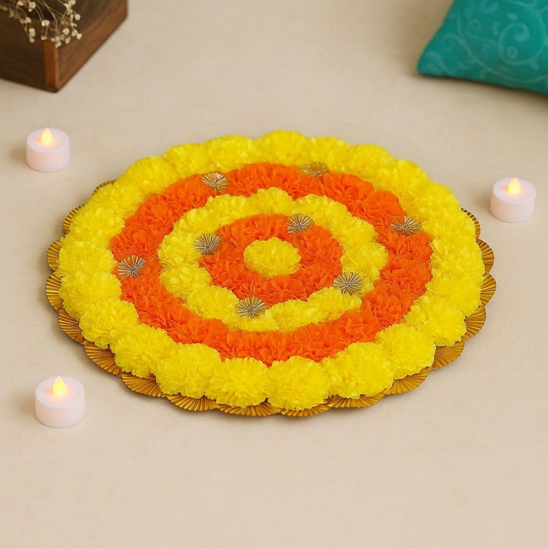 Handmade Genda Marigold Rangoli Mat - Diwali Decor -1