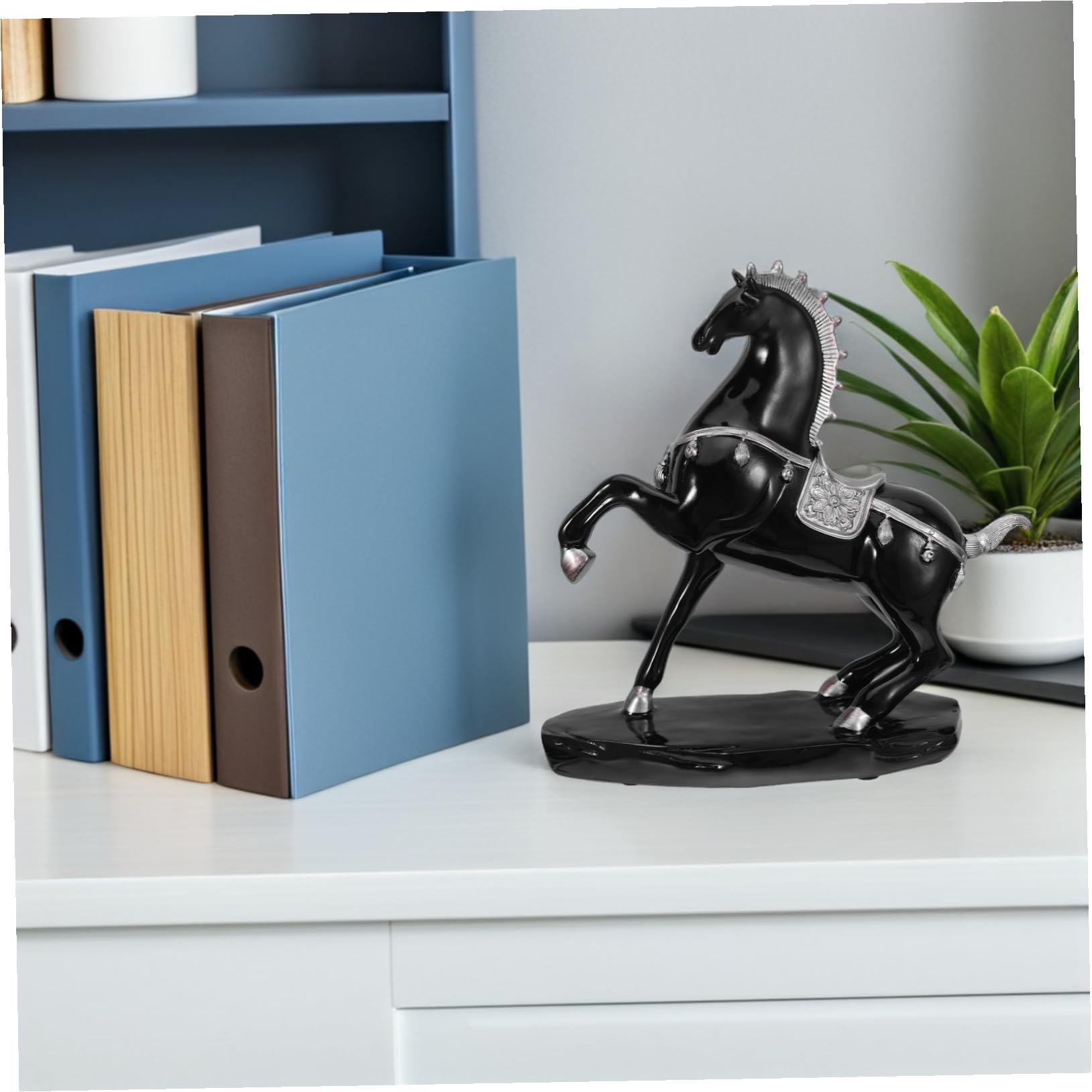 Tofficu Stehende Pferdestatue aus Kunstharz, Schwarz, Vintage