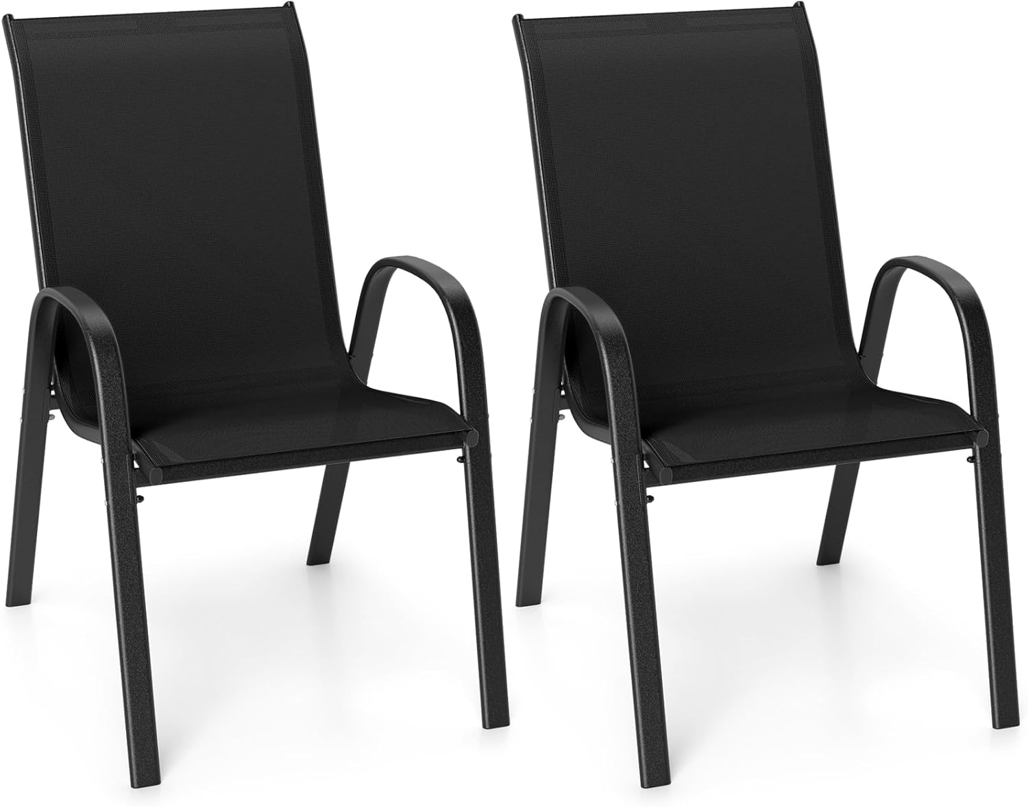 Tangkula Patio Dining Chairs Set of 2, Outdoor Stackable All Weather Heavy Duty Dining Chairs Set with Armrests, Support 330 LBS, for Poolside, Backyard, Garden, Deck, Front Porch (Black)
