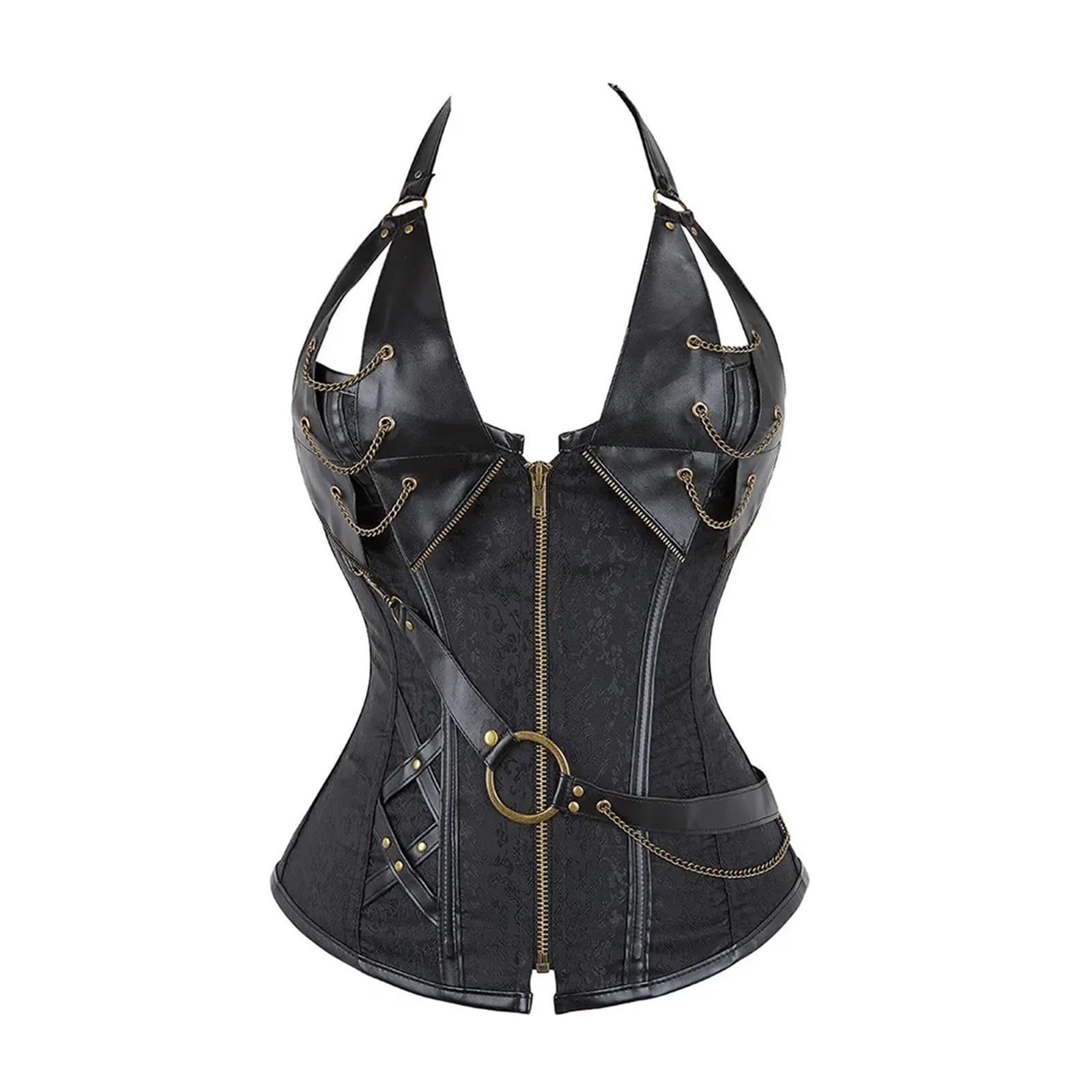 Corsé marrón for Mujer con Cremallera, Brocado, Steampunk, corpiño, Top Halter, Ropa de Abrigo Vintage, corsé para Toda OcasióN(Black,M)