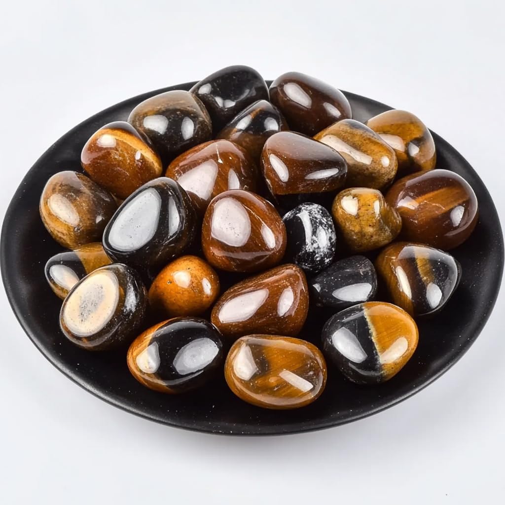 Tigers Eye Healing Crystal Stone Set - 24 Pieces, 0.6" Natural &amp; Polished Stones for Healing, Meditation, Reiki, Chakra, Crafting &amp; Decoration