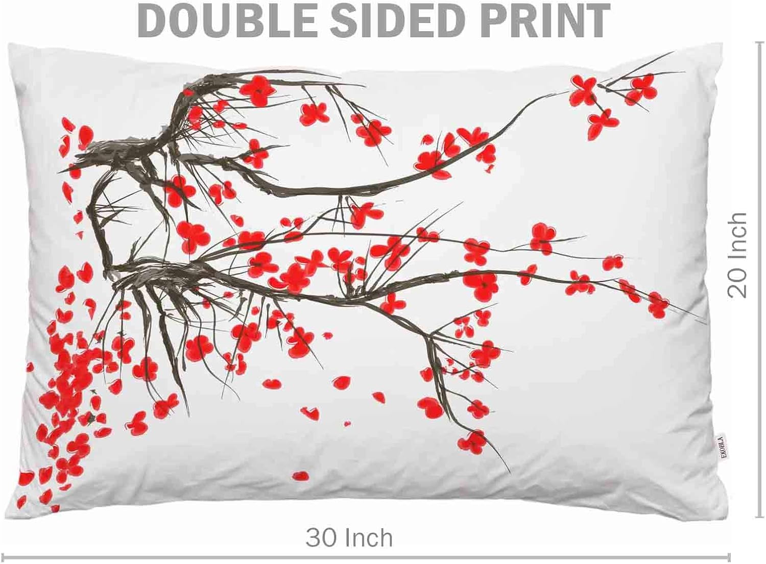 EKOBLA Throw Pillow Cover Japanese Ink Painting Flourishing Flowers Tree Branch Cherry Blossom Spring Art Decor Lumbar Pillow Case Cushion for Sofa Couch Bed Standard Queen Size 20x30 Inch 20" x 30" Multi-a73