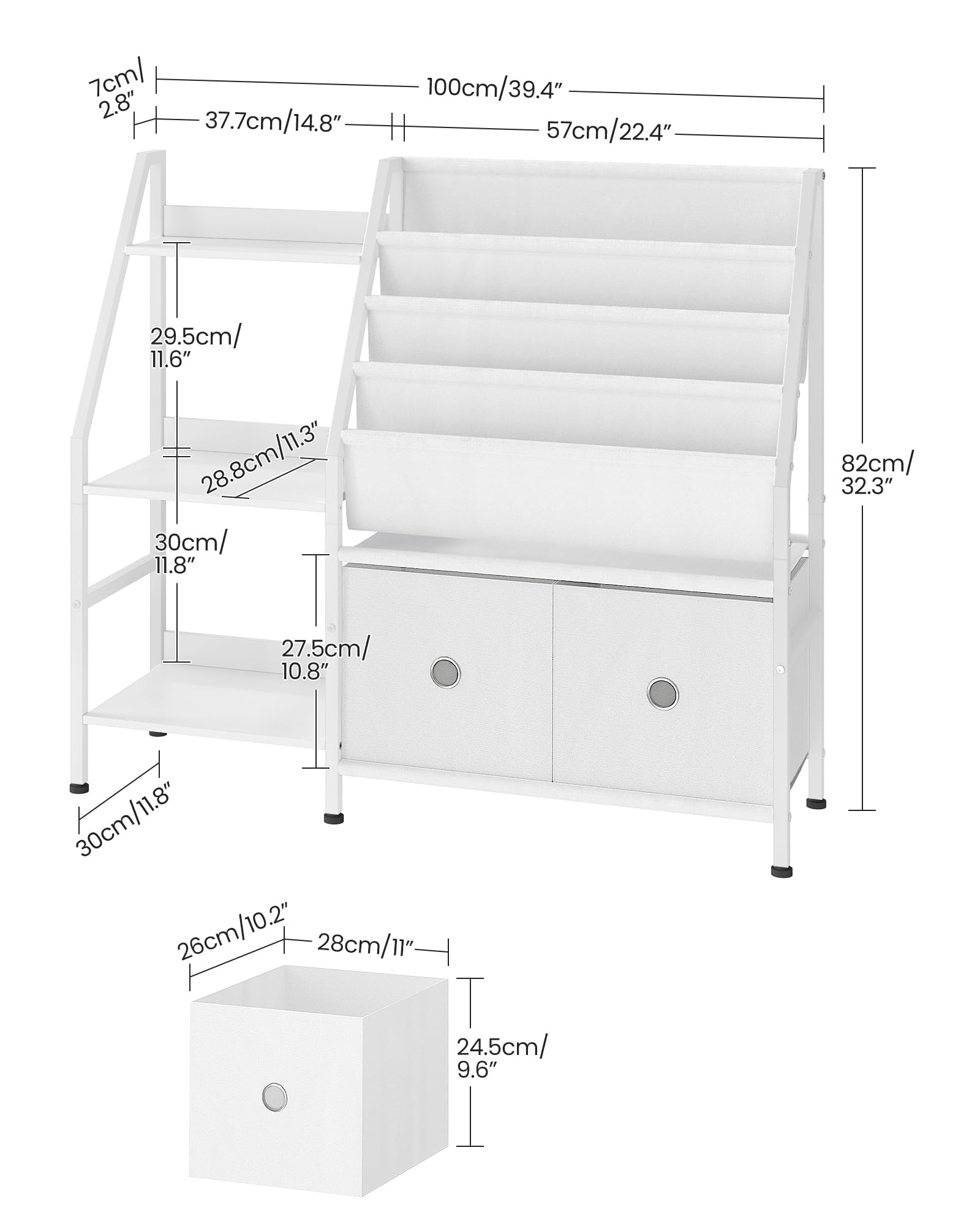 CHOEZON Estantería para niños de 39.4 pulgadas, estantería de 4 niveles para habitación de los niños, estante de libros para niños con estante de almacenamiento de juguetes de 3 niveles y 2 cajones