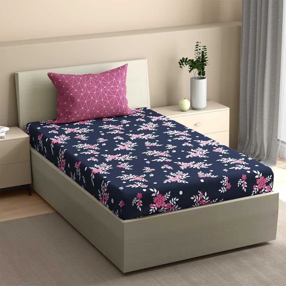 Wakefit 100% Cotton 200 TC Flat Printed Bedsheet, Paula Single Size (90x60 inches) / (2.29m*1.52m) with 1 Pillow Cover Paula, Single