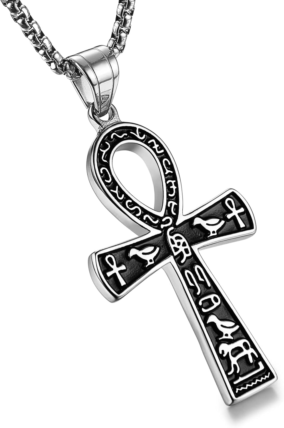 HZMAN Stainless Steel Large Ankh Cross Pendant Ancient Egyptian Hieroglyphic Symbol 22+2 Inch Chain - Image 3