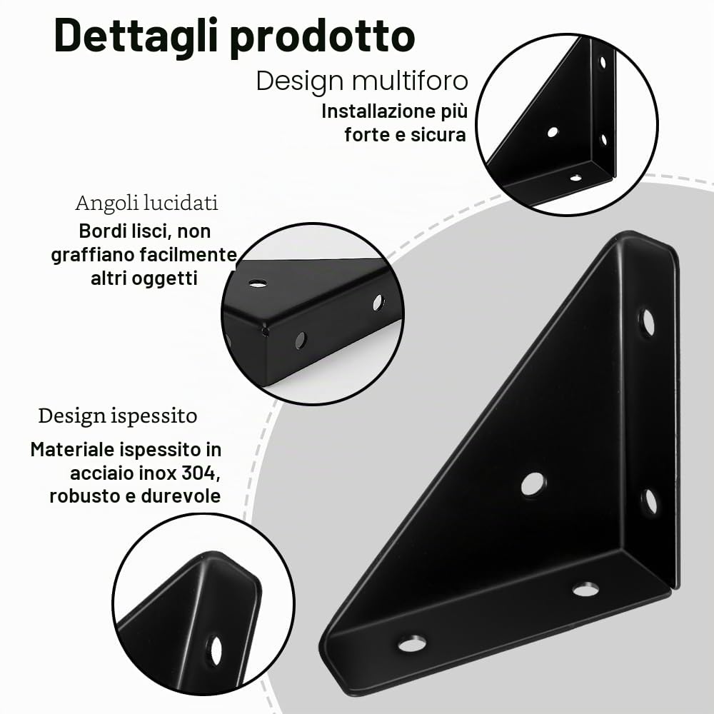 Squadrette Angolari di Supporto Triangolo, 12 pezzi Angolari Metallo per Legno, Staffe Angolari a 90 Gradi, Squadrette Angolari Nero, Staffa Angolare, Utilizzare per Stabilizzare Letti, Armadi