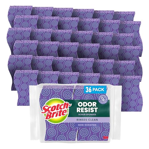 Scotch-Brite Scrub Dots Non-Scratch Scrub Sponge, Rinses Clean, For Washing Dishes and Cleaning Kitchen, 9 Packs of 4 Sponges (36 Total)