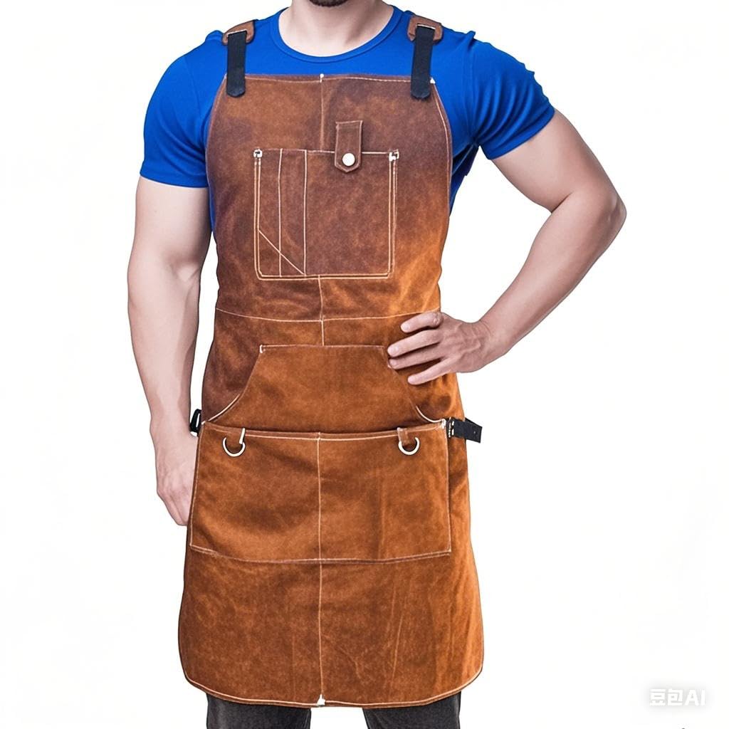 Heavy Duty Woodworking Apron for Men, Welding Apron with 6 Tool Pockets, Heat-Resistant Workshop Apron for Gardening, Carpenters, Blacksmiths,