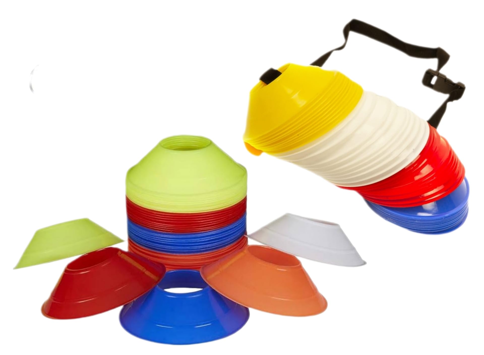 CABRIO Soccer Mini Disc Marker Cones | Set of 20, Mini Durable disc Cones. Comes with Carry Strap | Saucer Cones for Soccer Cricket Track and Field Sports (20)