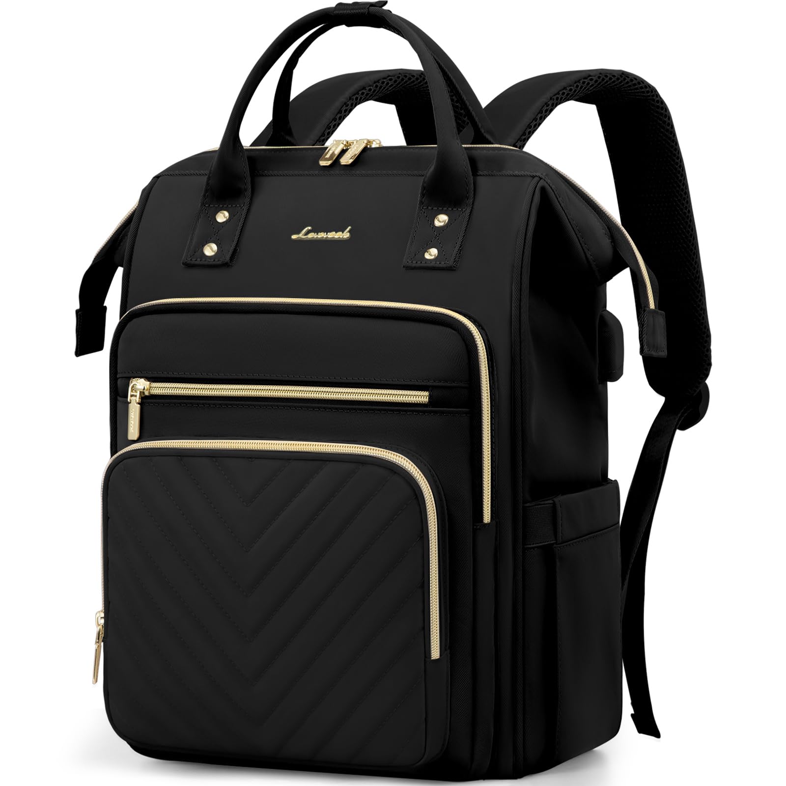 LOVEVOOK Rucksack Damen Groß, 17,3 Zoll Laptop Schulrucksack Mädchen Wasserdicht, Elegant Arbeitstasche Lehrertasche Reiserucksack, Tagesrucksack Handgepäck Rucksack für Schule Büro Reise, Schwarz