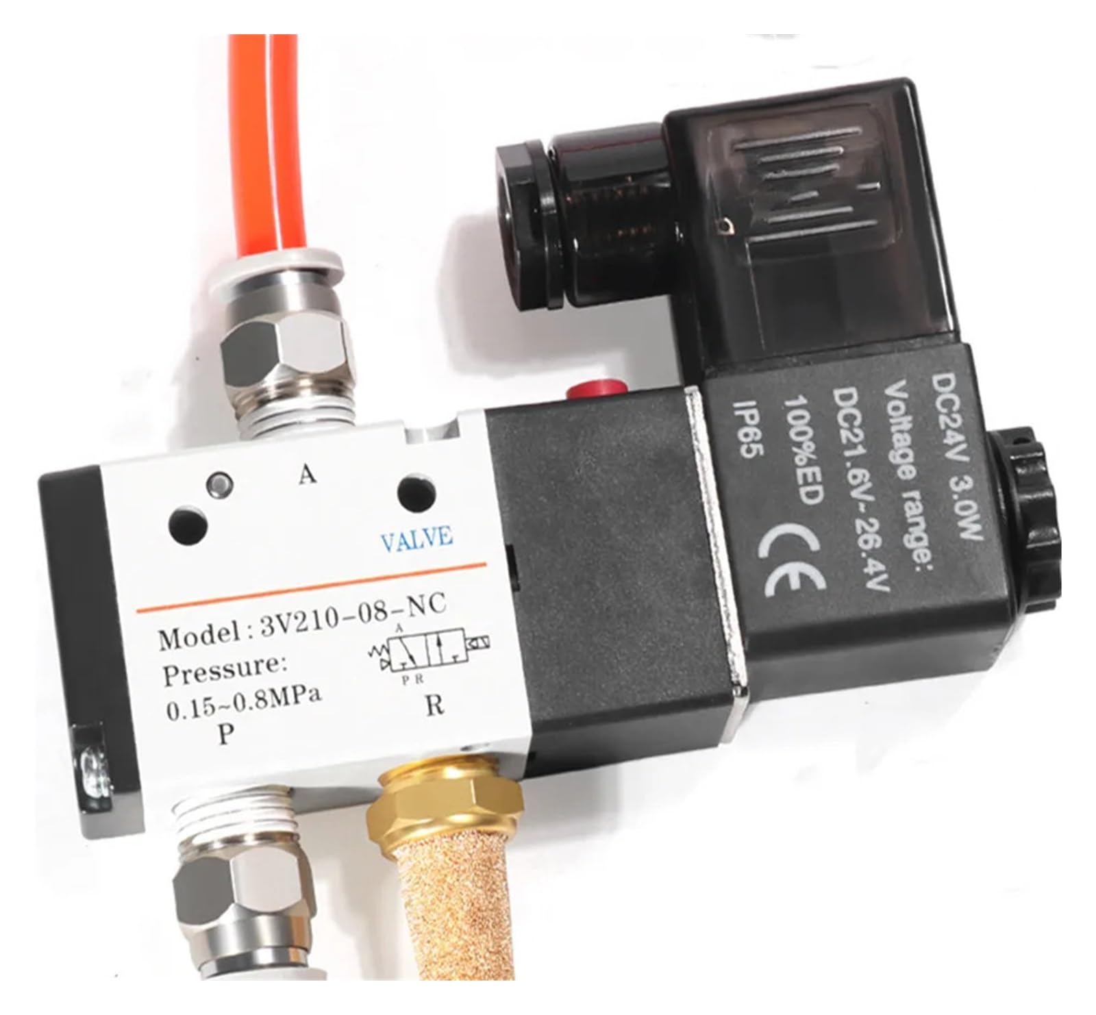 Lot de 5 électrovannes pneumatiques 3 Ports 2 Positions 1/4" BSP 3V210-08 avec Prise LED 12 V CC 24 V CA 110 V CA 220 V(with 4mm Fittings,AC110V)