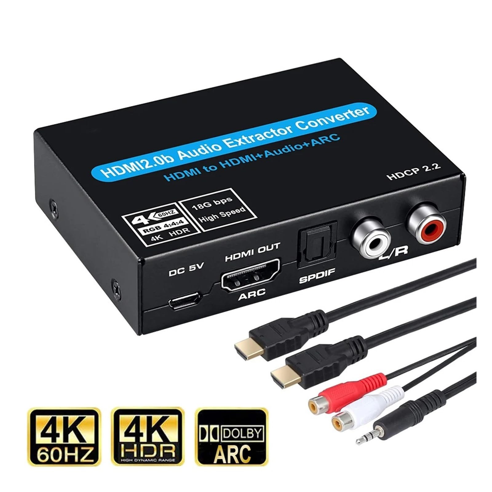 4K ARC Optical Splitter Adapter Converter 3.5 mm Stereo + L/R Out Supports .1 3D 1080P(ZY-HS121)