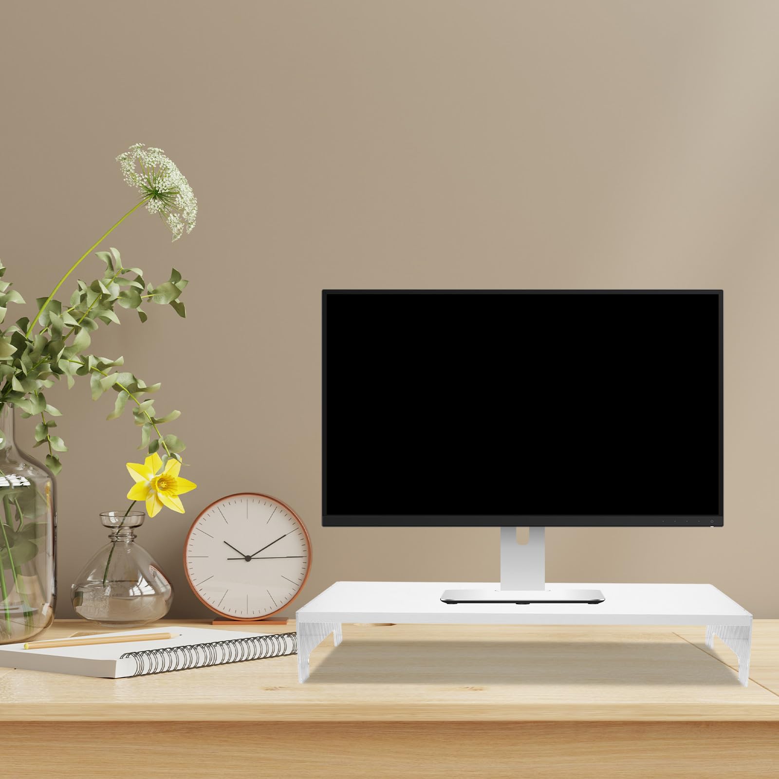 Supporto per Laptop e Monitor da Scrivania in Acrilico e Legno, Resistente alla Deformazione, Salvaspazio per Ufficio e Casa