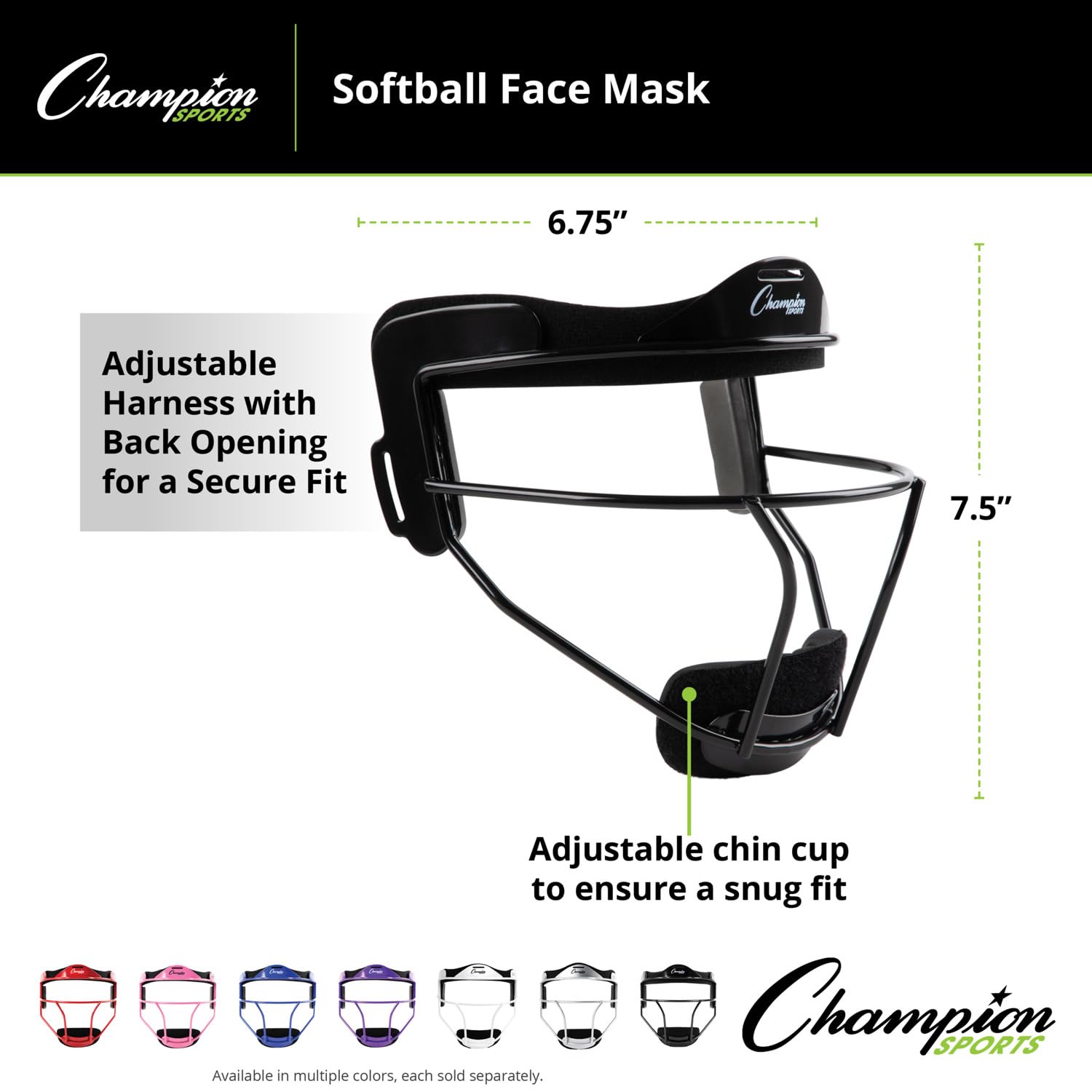 Champion Sports Masque de Softball – Protège-tête Durable – Accessoires de Sport de qualité supérieure pour l'intérieur et l'extérieur – Magnésium ou Acier en Plusieurs Couleurs et Tailles